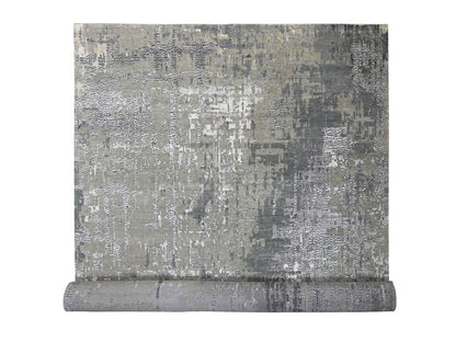 Modern / Contemporary hand-knotted wool/silk rug in Gray, 14' x 18' — SKU O084031