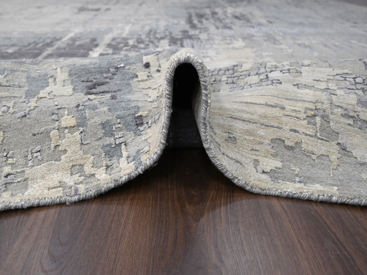 Modern / Contemporary hand-knotted wool/silk rug in Gray, 14' x 18' — SKU O084031 (view 5)
