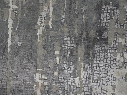 Grey 14'0" x 18'0" Modern / Contemporary Hand knotted Wool/Silk Rug - Sku: O084031