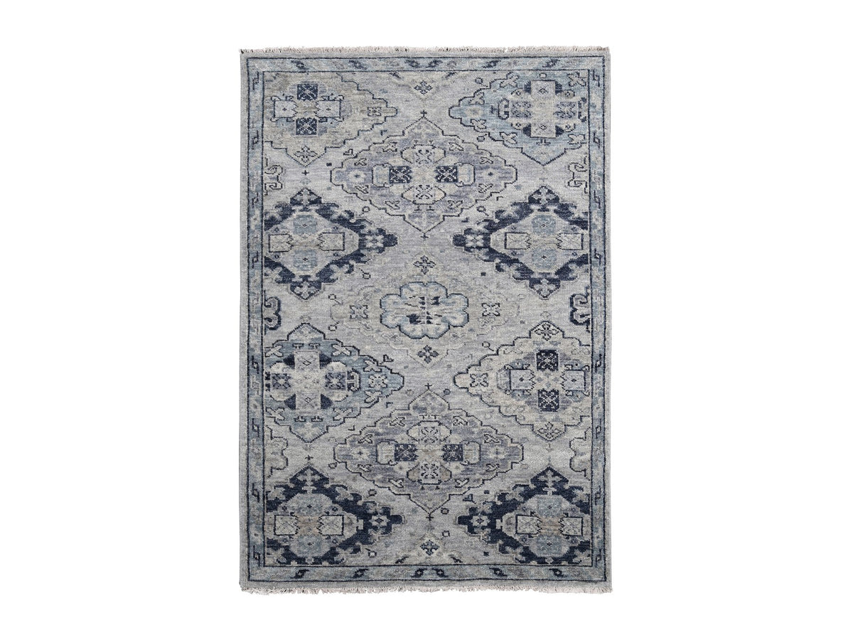 Tribal & Geometric hand-knotted wool rug in Gray & Silver Gray, 5'10" x 8'10" — SKU O084071
