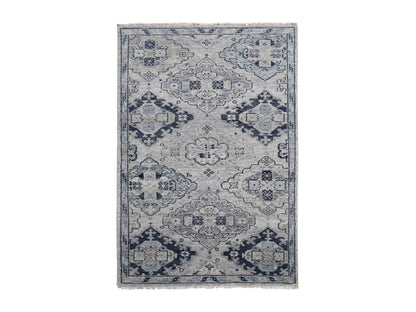 Tribal & Geometric hand-knotted wool rug in Gray & Silver Gray, 5'10" x 8'10" — SKU O084071