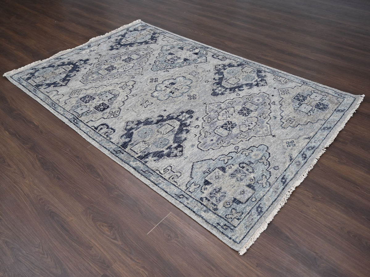 Tribal & Geometric hand-knotted wool rug in Gray & Silver Gray, 5'10" x 8'10" — SKU O084071 (view 2)