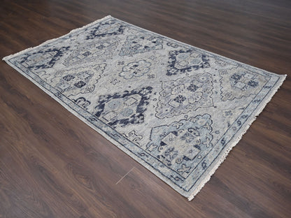 Tribal & Geometric hand-knotted wool rug in Gray & Silver Gray, 5'10" x 8'10" — SKU O084071 (view 2)