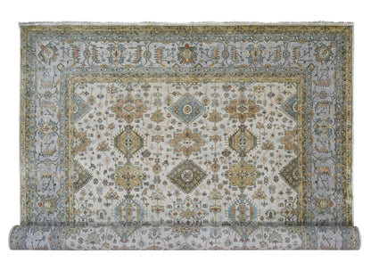 Ivory 11'10" x 17'10" Heriz Hand knotted Wool Rug - Sku: O084117
