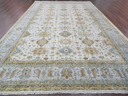 Tribal Heriz hand-knotted wool rug in Ivory & Light gray, 11'10" x 17'10" — SKU O084117 (view 2)