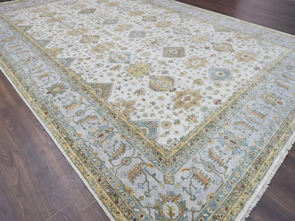 Tribal Heriz hand-knotted wool rug in Ivory & Light gray, 11'10" x 17'10" — SKU O084117 (view 3)