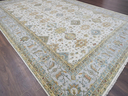 Tribal Heriz hand-knotted wool rug in Ivory & Light gray, 11'10" x 17'10" — SKU O084117 (view 3)