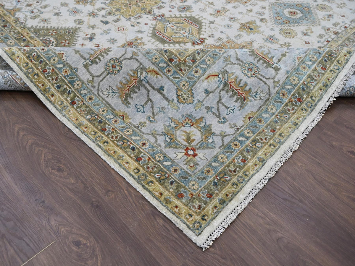 Tribal Heriz hand-knotted wool rug in Ivory & Light gray, 11'10" x 17'10" — SKU O084117 (view 6)