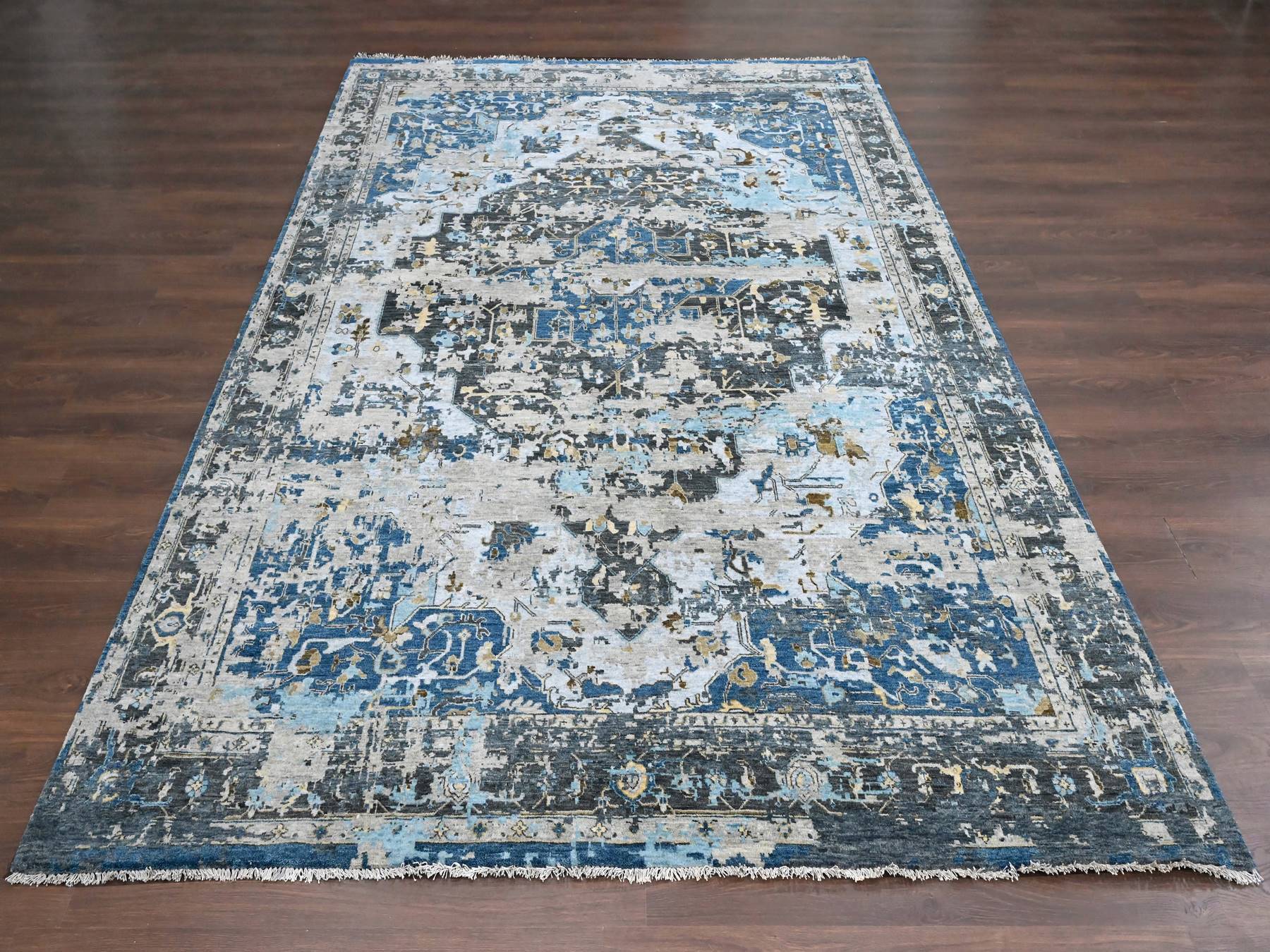 Transitional hand-knotted wool rug in Blue & Charcoal Black, 8'10" x 11'10" — SKU O084128 (view 2)