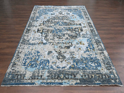 Blue 8'10" x 11'10" Transitional Hand knotted Wool Rug - Sku: O084128