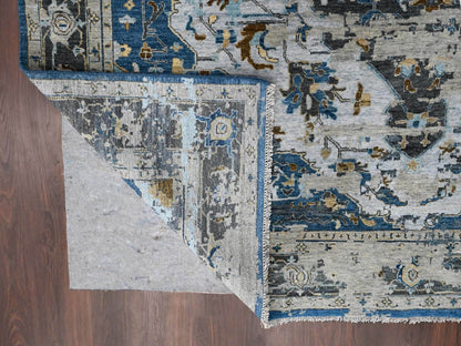 Blue 8'10" x 11'10" Transitional Hand knotted Wool Rug - Sku: O084128