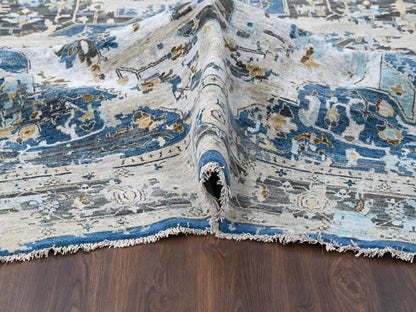 Blue 8'10" x 11'10" Transitional Hand knotted Wool Rug - Sku: O084128