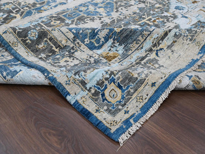 Blue 8'10" x 11'10" Transitional Hand knotted Wool Rug - Sku: O084128