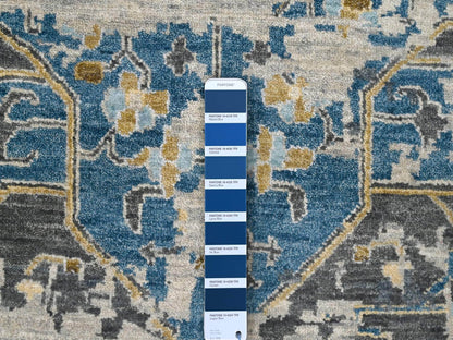 Blue 8'10" x 11'10" Transitional Hand knotted Wool Rug - Sku: O084128