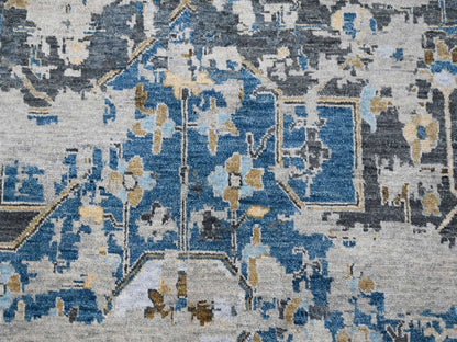 Blue 8'10" x 11'10" Transitional Hand knotted Wool Rug - Sku: O084128