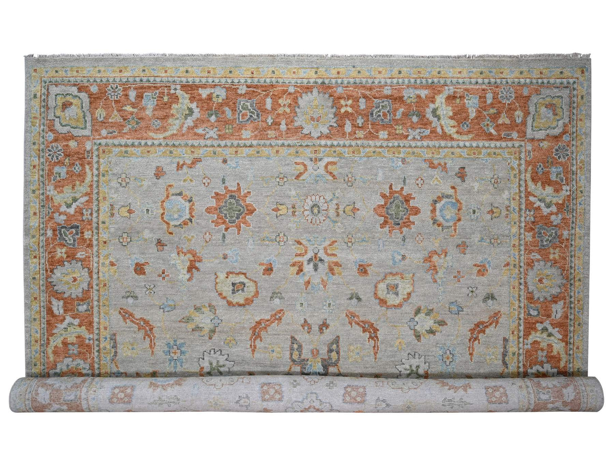 Oushak Oushak hand-knotted wool rug in Gray & Rust Red, 14' x 18'1" — SKU O084130