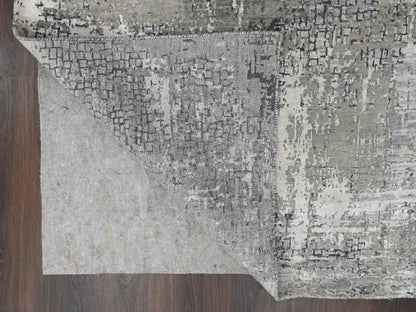 Grey 4'1" x 6'0" Modern and Contemporary Hand knotted Wool/Silk Rug - Sku: O084164