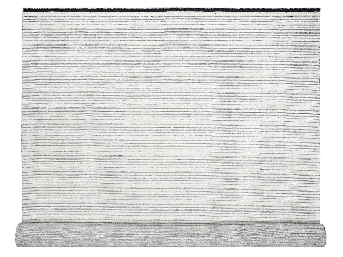 Modern / Contemporary hand-knotted wool/silk rug in Ivory, 12'1" x 15'1" — SKU O084168