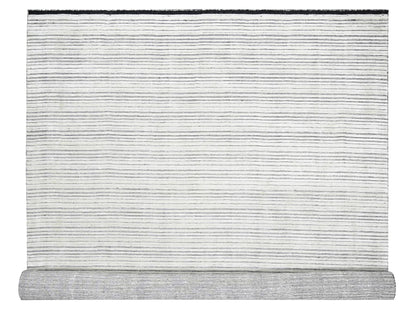 Modern / Contemporary hand-knotted wool/silk rug in Ivory, 12'1" x 15'1" — SKU O084168