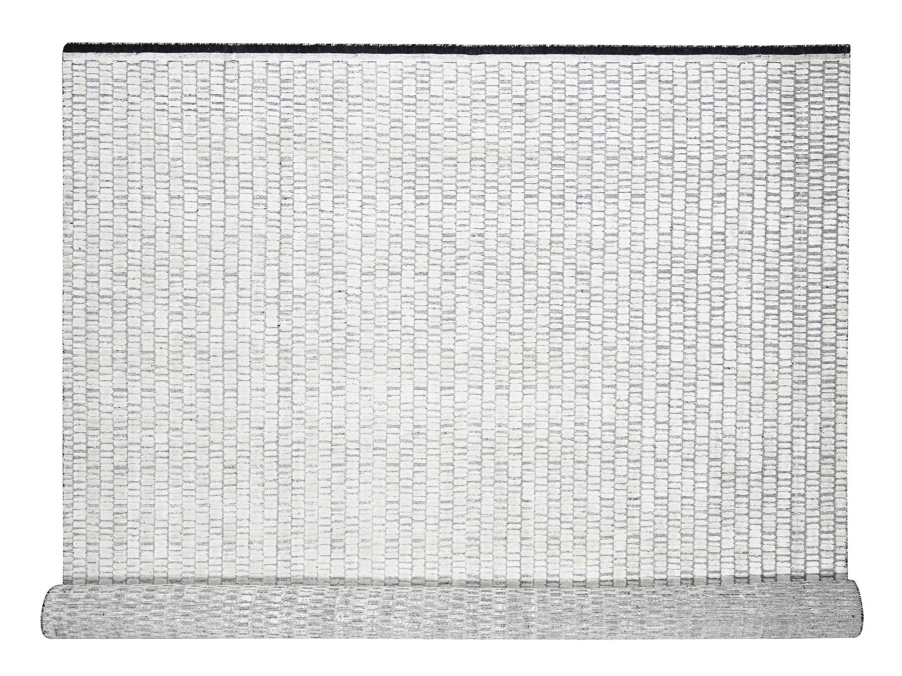 Modern / Contemporary hand-knotted wool/silk rug in Ivory, 12'4" x 15' — SKU O084170