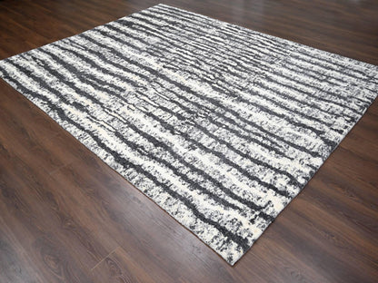 Black 9'1" x 11'8" Modern and Contemporary Hand knotted Wool Rug - Sku: O084180
