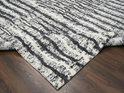 Black 9'1" x 11'8" Modern and Contemporary Hand knotted Wool Rug - Sku: O084180