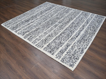 Black 8'2" x 9'10" Modern and Contemporary Hand knotted Wool Rug - Sku: O084181