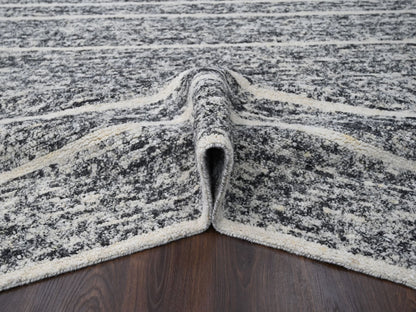 Black 8'2" x 9'10" Modern and Contemporary Hand knotted Wool Rug - Sku: O084181