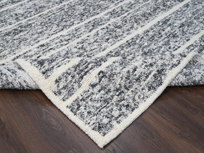 Black 8'2" x 9'10" Modern and Contemporary Hand knotted Wool Rug - Sku: O084181