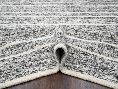 Black 12'0" x 14'9" Modern and Contemporary Hand knotted Wool Rug - Sku: O084184