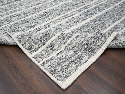 Black 12'0" x 14'9" Modern and Contemporary Hand knotted Wool Rug - Sku: O084184