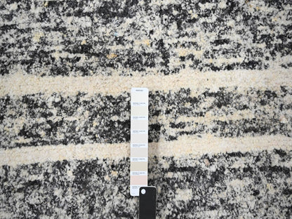 Black 12'0" x 14'9" Modern and Contemporary Hand knotted Wool Rug - Sku: O084184