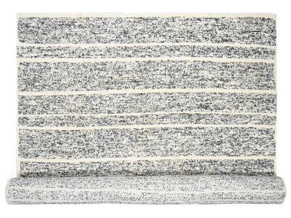 Black 12'4" x 18'0" Modern and Contemporary Hand knotted Wool Rug - Sku: O084185
