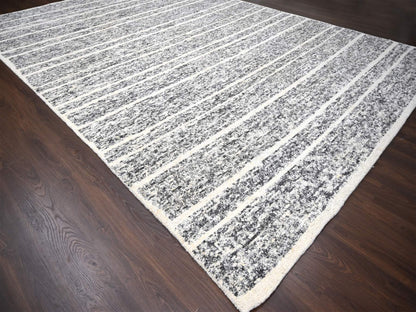 Black 12'4" x 18'0" Modern and Contemporary Hand knotted Wool Rug - Sku: O084185