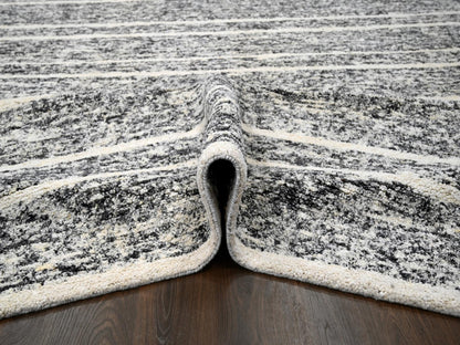 Black 12'4" x 18'0" Modern and Contemporary Hand knotted Wool Rug - Sku: O084185