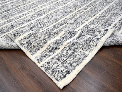 Black 12'4" x 18'0" Modern and Contemporary Hand knotted Wool Rug - Sku: O084185