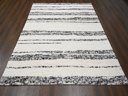 Ivory 8'0" x 9'9" Modern and Contemporary Hand knotted Wool Rug - Sku: O084186