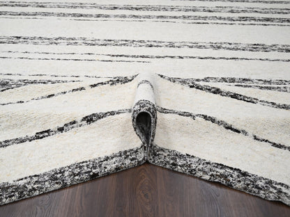 Ivory 12'0" x 17'9" Modern and Contemporary Hand knotted Wool Rug - Sku: O084190