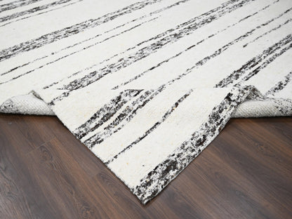Ivory 12'2" x 14'9" Modern and Contemporary Hand knotted Wool Rug - Sku: O084191