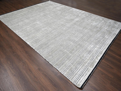 Brown 10'0" x 14'0" Modern / Contemporary Handloom Wool/Silk Rug - Sku: O084196