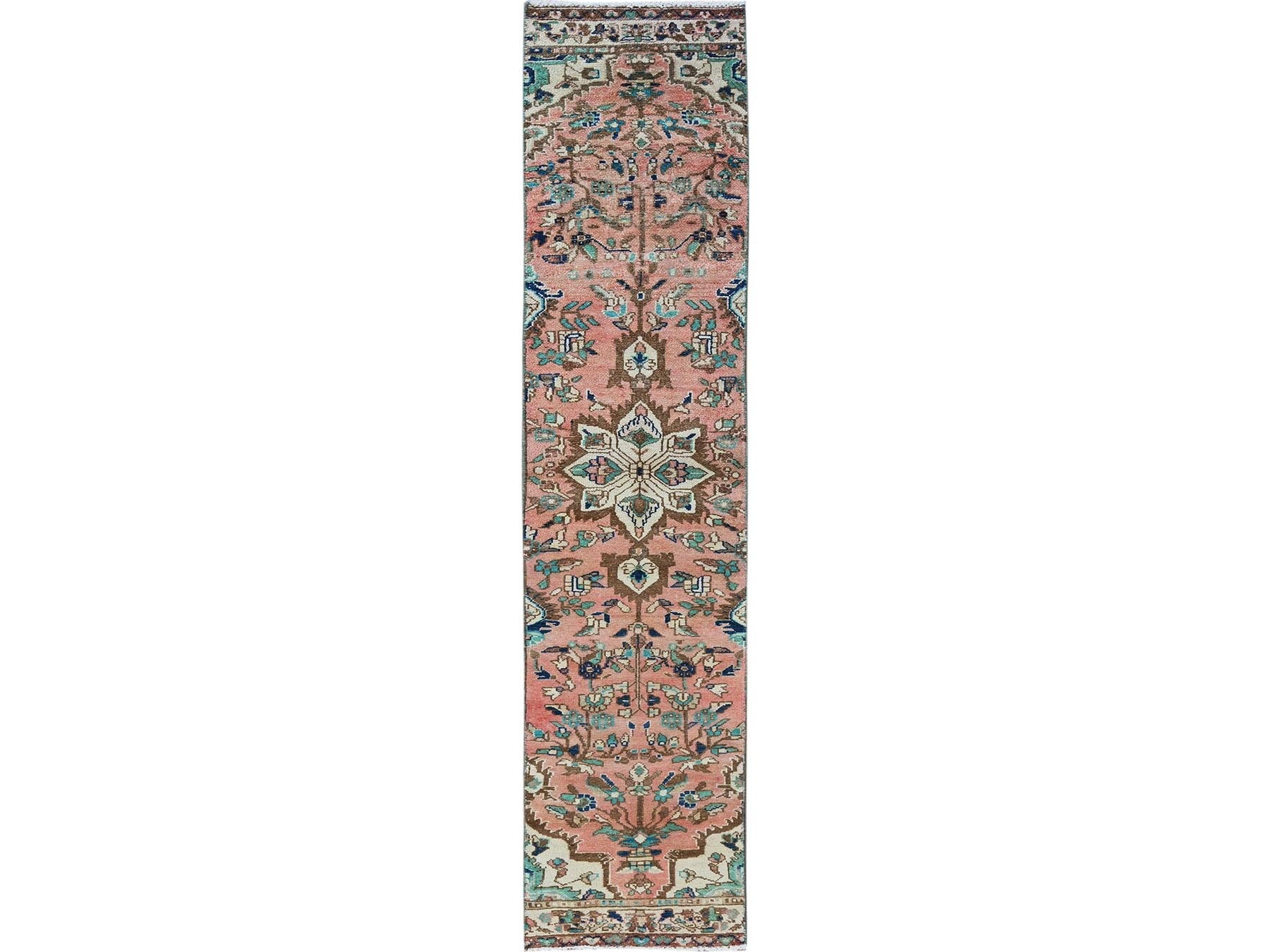 Heriz Vintage hand-knotted wool runner in Pink, 1'11" x 9' — SKU O0841
