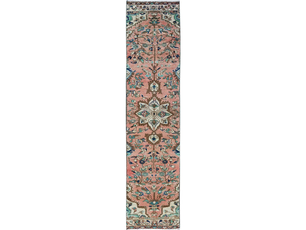 Heriz Vintage hand-knotted wool runner in Pink, 1'11" x 9' — SKU O0841