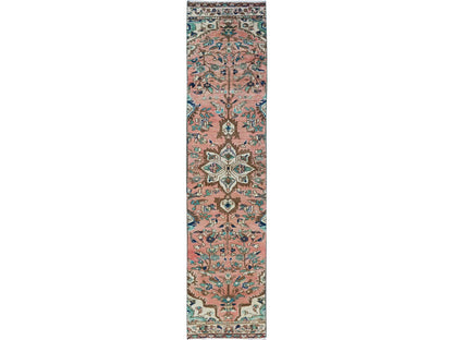Heriz Vintage hand-knotted wool runner in Pink, 1'11" x 9' — SKU O0841