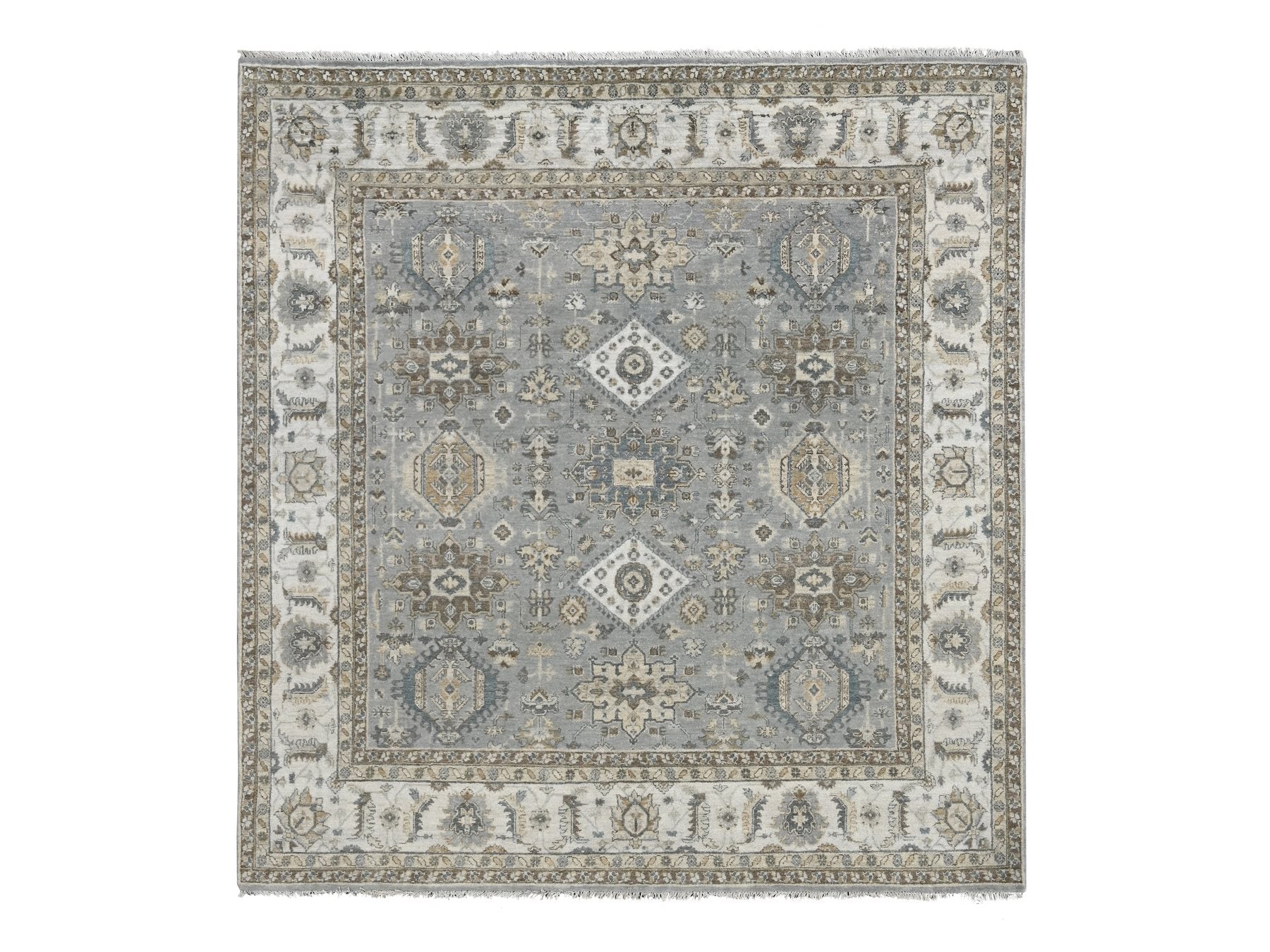 Heriz hand-knotted wool rug in Gray & Ivory, 8' x 8' — SKU O084205