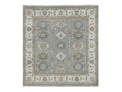 Heriz hand-knotted wool rug in Gray & Ivory, 8' x 8' — SKU O084205