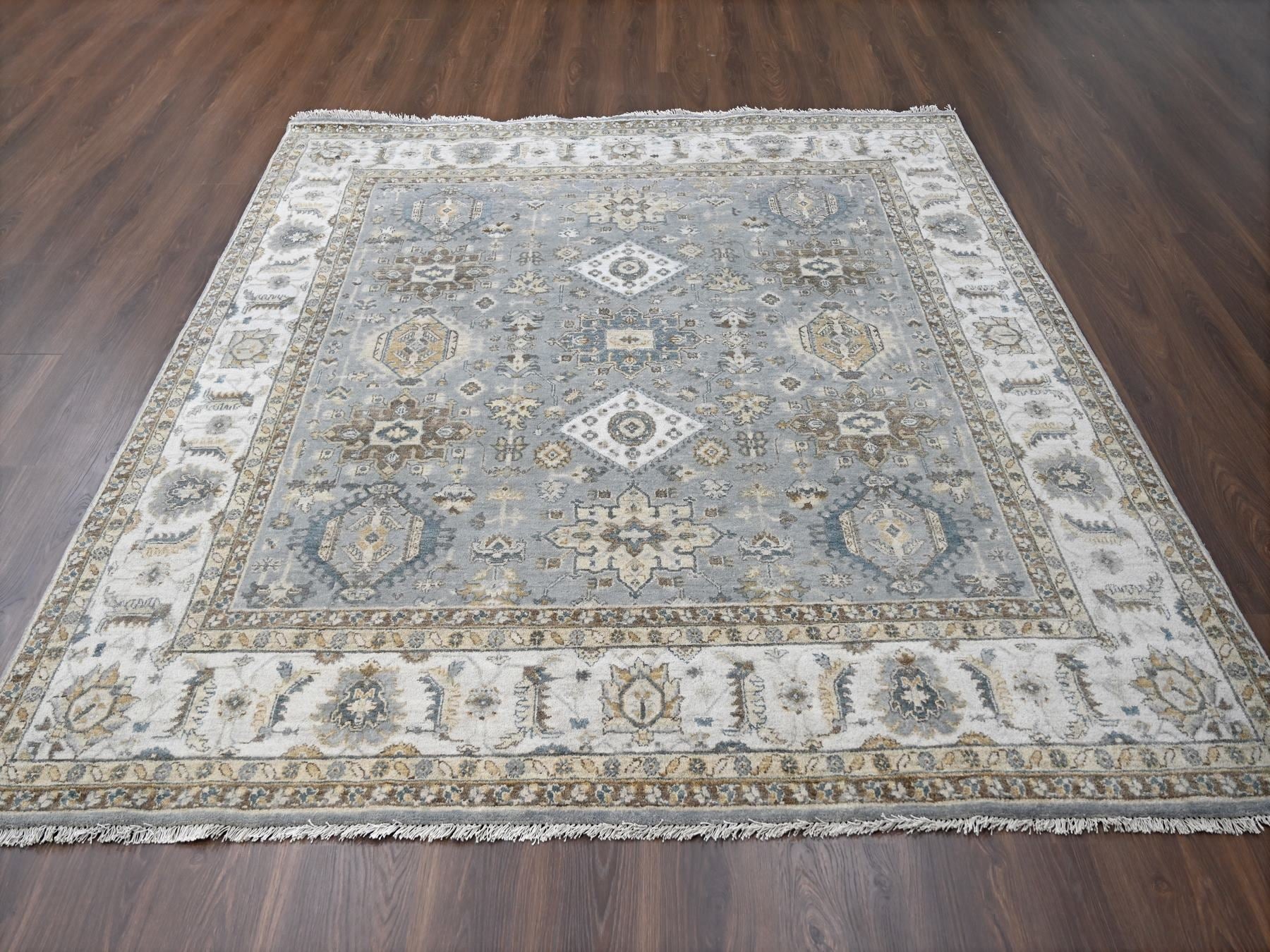 Heriz hand-knotted wool rug in Gray & Ivory, 8' x 8' — SKU O084205 (view 2)