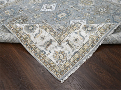 Heriz hand-knotted wool rug in Gray & Ivory, 8' x 8' — SKU O084205 (view 6)