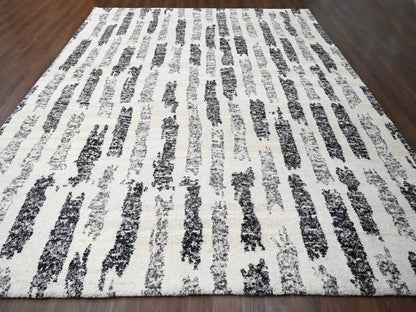 Black 12'0" x 14'9" Modern and Contemporary Hand knotted Wool Rug - Sku: O084207