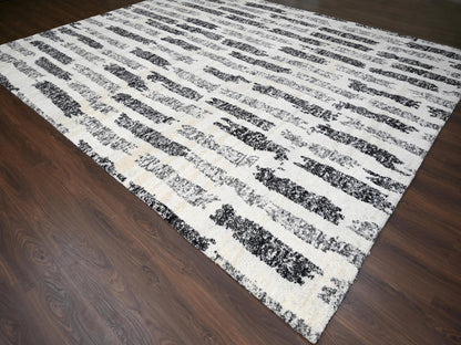 Black 12'0" x 14'9" Modern and Contemporary Hand knotted Wool Rug - Sku: O084207