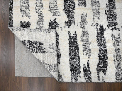 Black 12'0" x 14'9" Modern and Contemporary Hand knotted Wool Rug - Sku: O084207